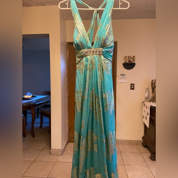 Xscape formal dress mint green with gold - Picture 1 of 5